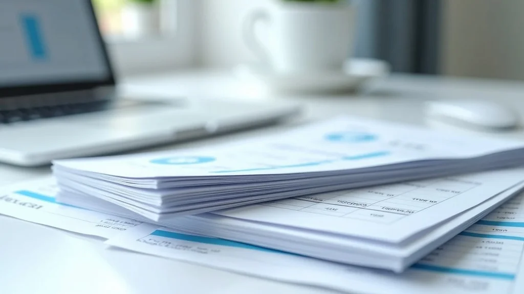 Organized reconciliation spreadsheet and neat stack of bank statements on tidy office desk, showing the benefits of professional bookkeeping
