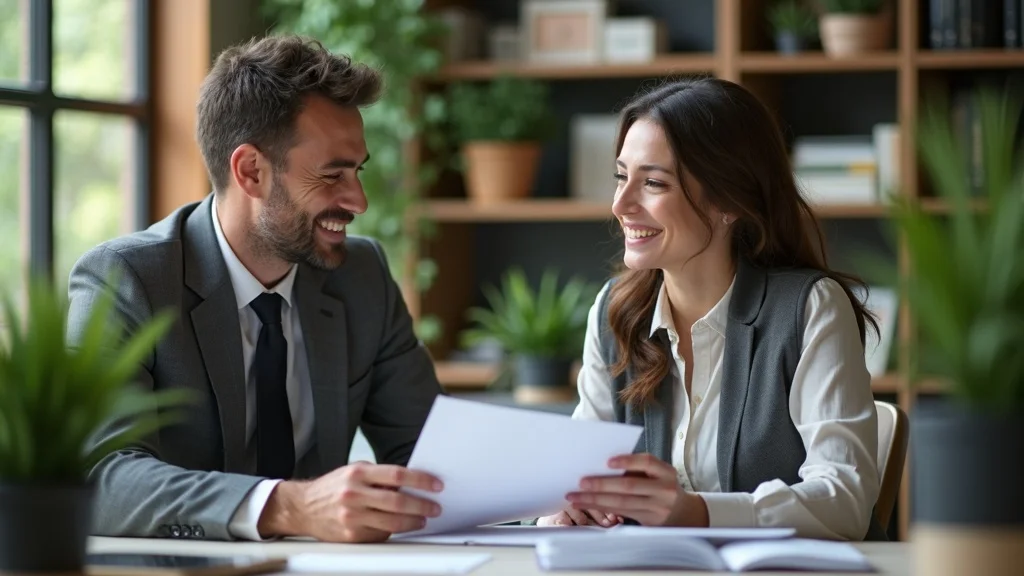 Professional bookkeeper consulting with small business owner in a modern office, reviewing financial reports together with confidence