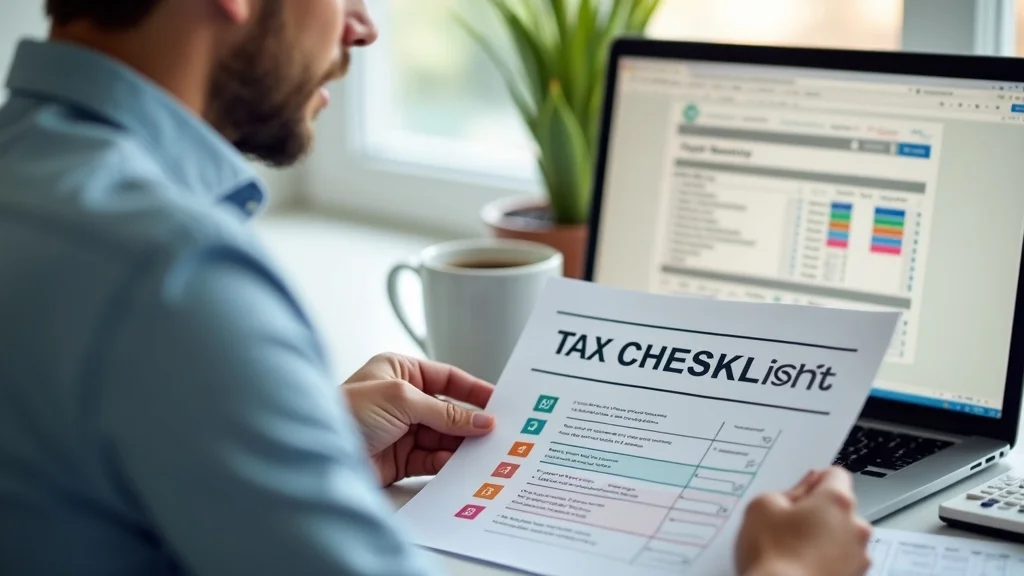 tax record summary checklist business owner reviewing tax prep documents digital and paper files