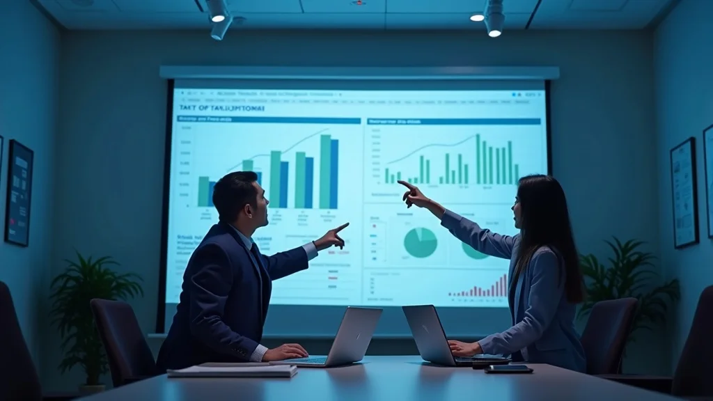 Two professionals collaborating on tax planning and tax preparation charts in a modern conference room