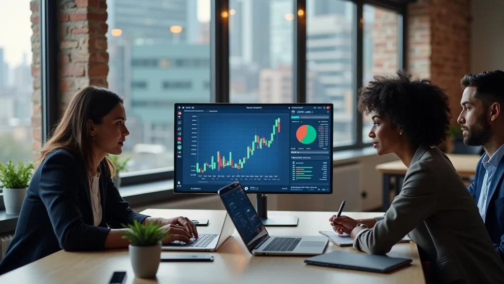 Diverse team reviewing financial plans and KPIs, discussing how to identify financial blind spots in a modern meeting room