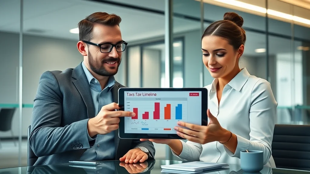 Confident tax advisor and client reviewing tax planning timeline