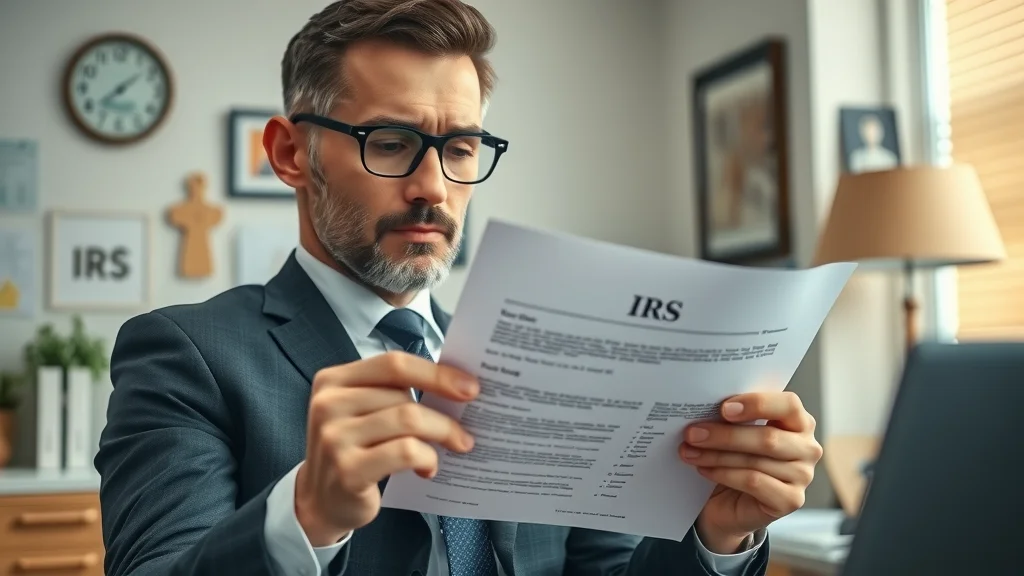 Small business owner reviewing IRS penalty letter for payroll tax late filings in a modest office.