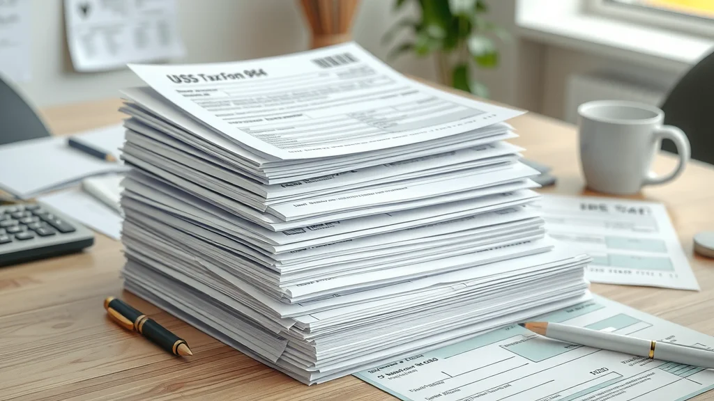 Stacked tax documents, payroll checks, and IRS forms critical for payroll tax compliance for small businesses.