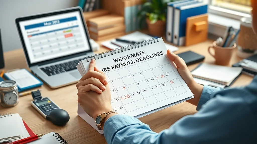 Businessperson marking IRS payroll tax deadlines on calendar for payroll tax penalty avoidance.